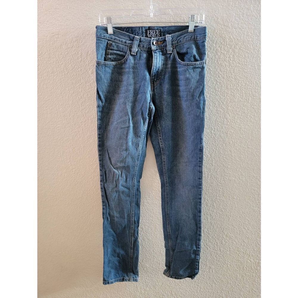 Free World Men's Mid-Rise Tapered Messenger Jeans In Blue Size 28